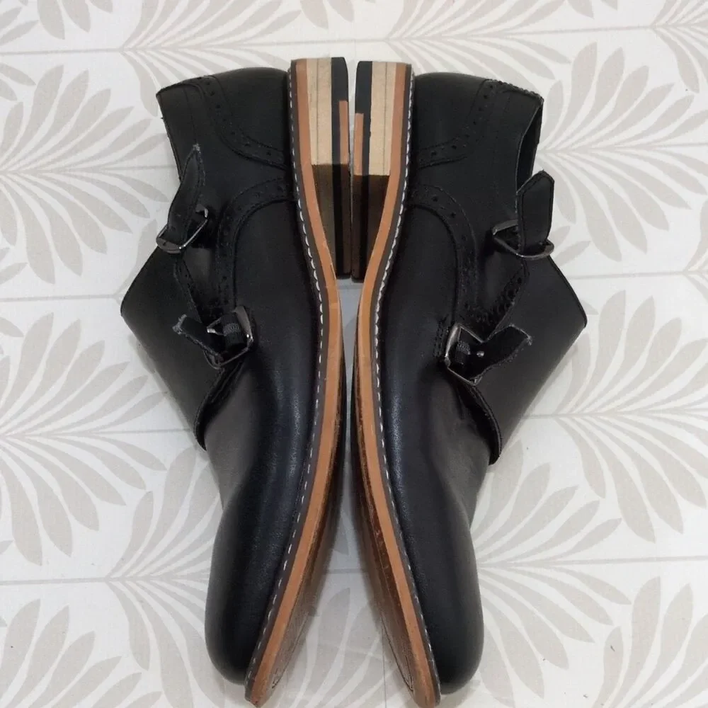 Bar III Jesse Men's Black Leather & PU Double Monk Strap Dress Shoes 8.5M 42101